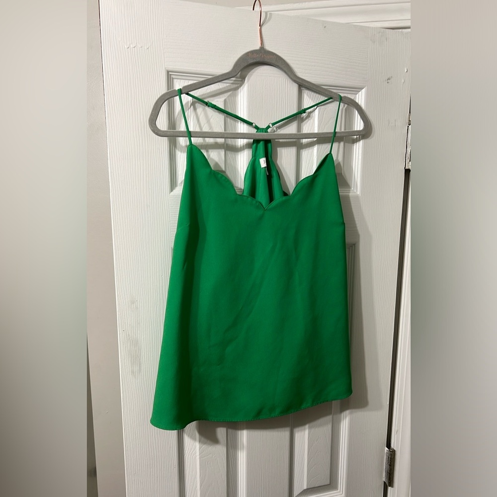 J. Crew Green Scalloped Spaghetti Tank